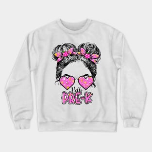 Kids Hello Pre-K Messy Bun Girls Preschool Back To School Crewneck Sweatshirt